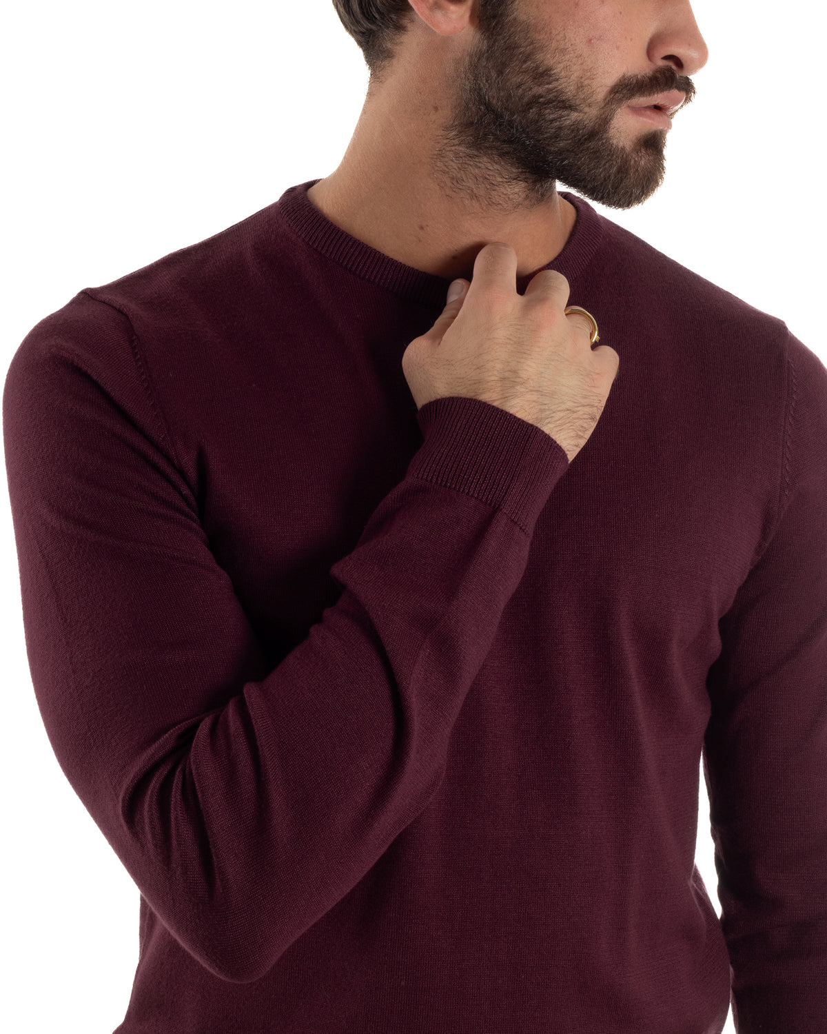 Maglioncino Uomo Girocollo Maglia Rasata Basic Prugna M2504A