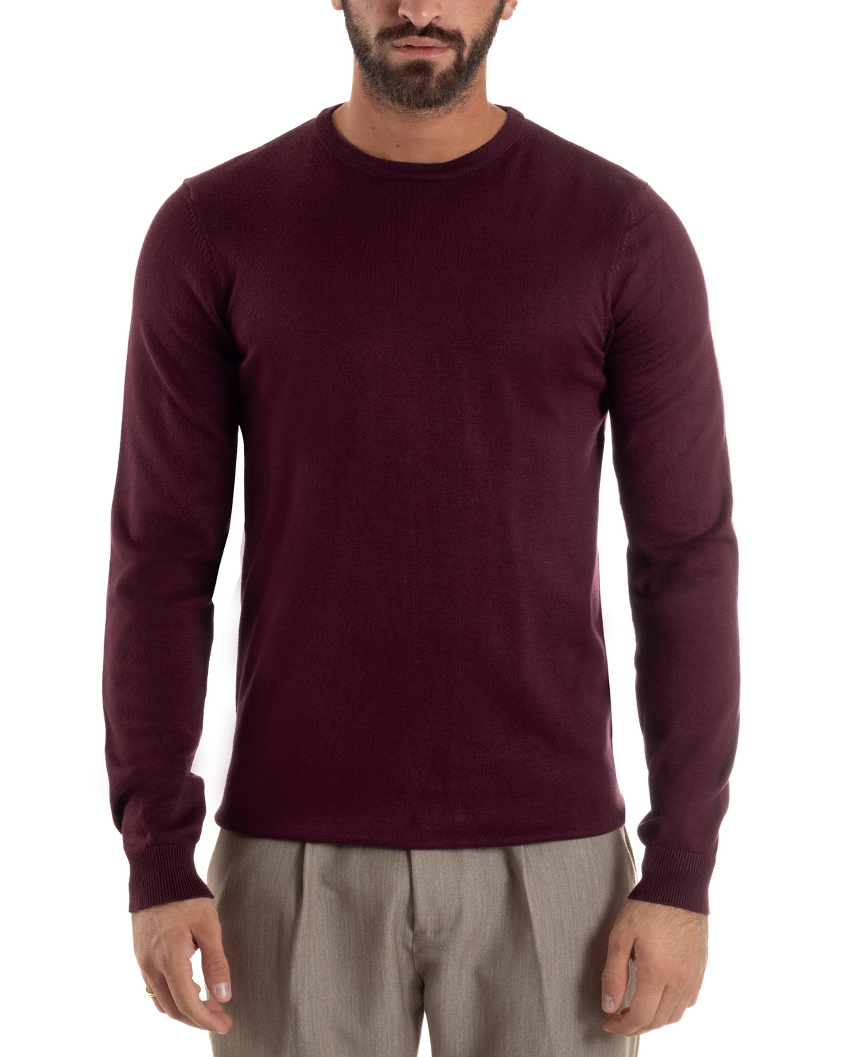 Maglioncino Uomo Girocollo Maglia Rasata Basic Prugna M2504A
