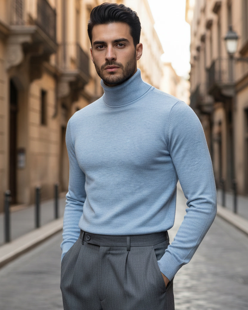 Maglioncino Uomo Collo Alto Maglia Rasata Dolcevita Basic Polvere M2535A