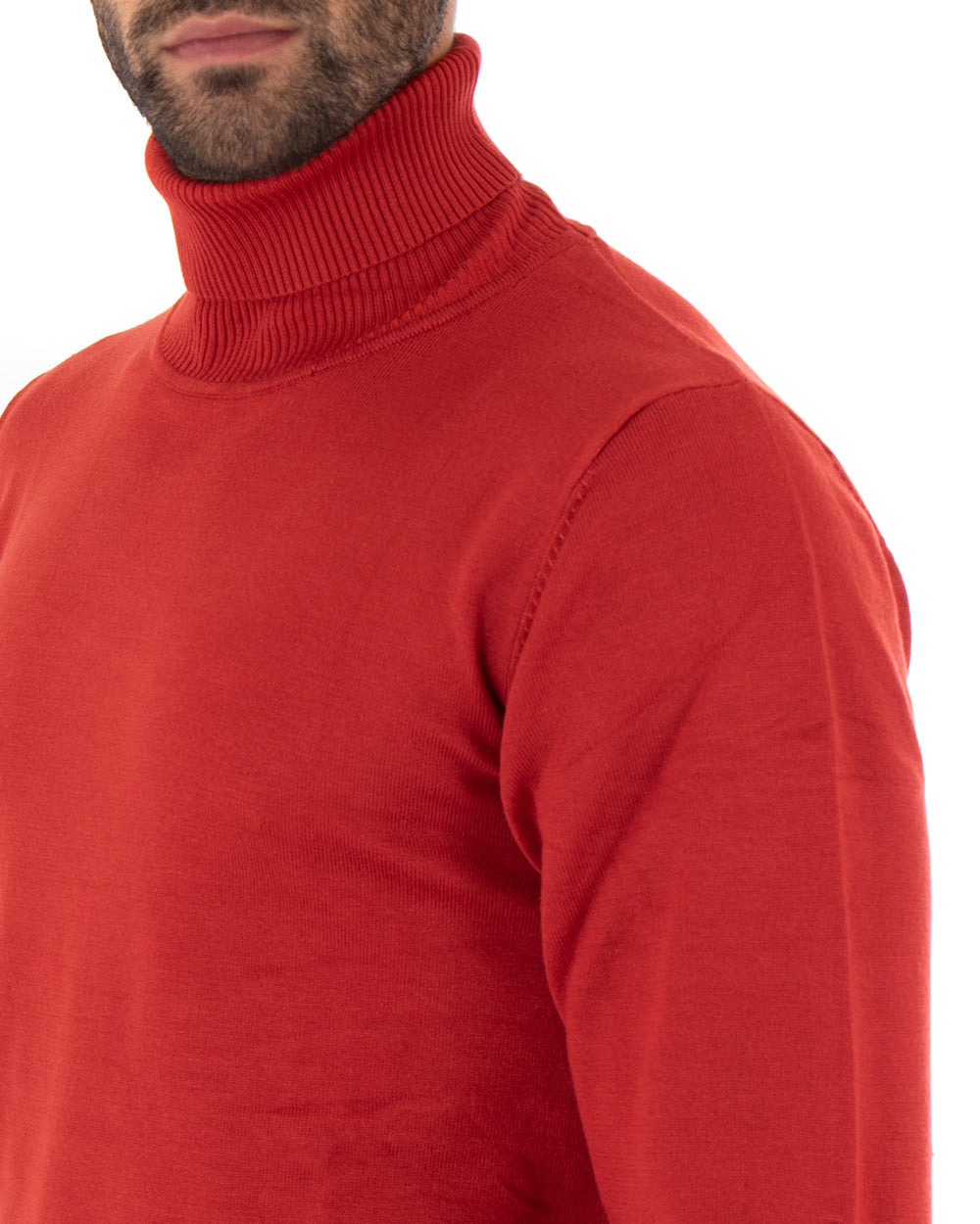 Men's Sweater Long Sleeves Elastic High Neck Solid Color Brick GIOSAL M2541A