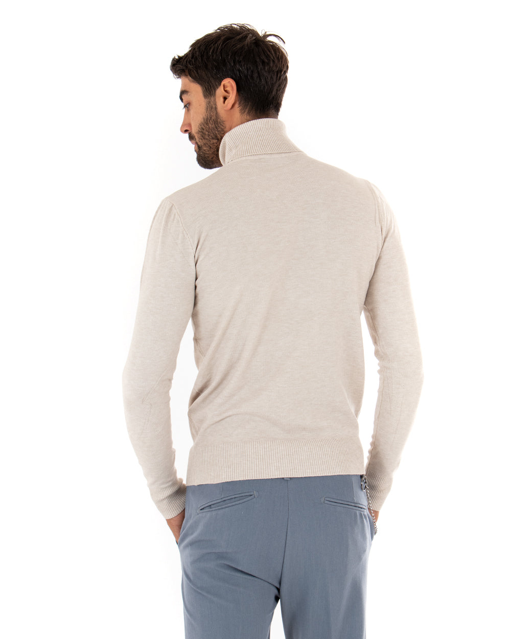 Men's Sweater Long Sleeves Elastic High Neck Solid Color Beige GIOSAL M2542A