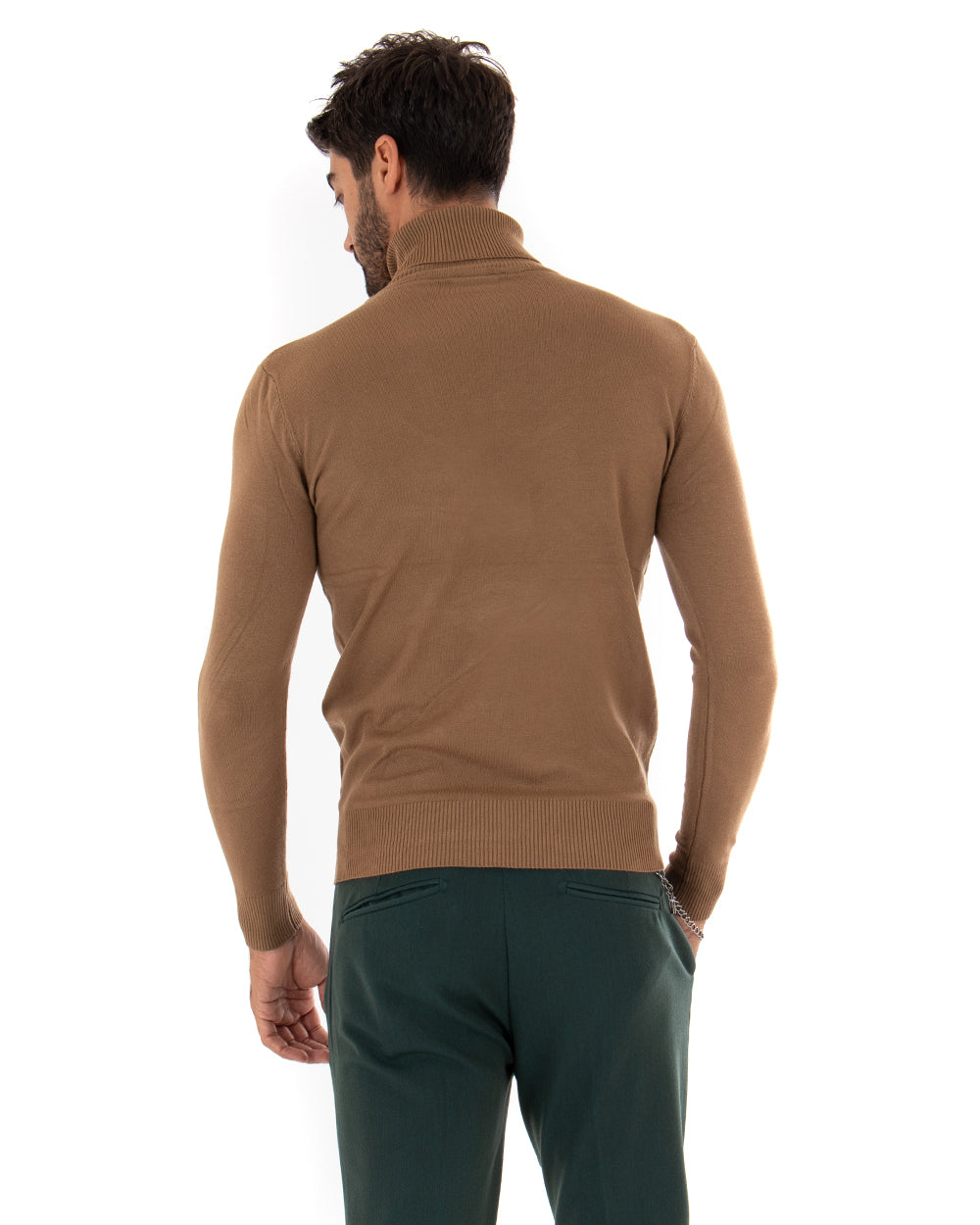 Men's Sweater Long Sleeves Elastic High Neck Solid Color Camel GIOSAL M2543A