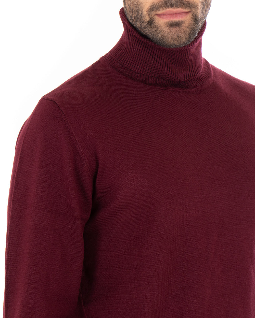 Men's Sweater Long Sleeves Elastic High Neck Solid Color Plum GIOSAL M2545A