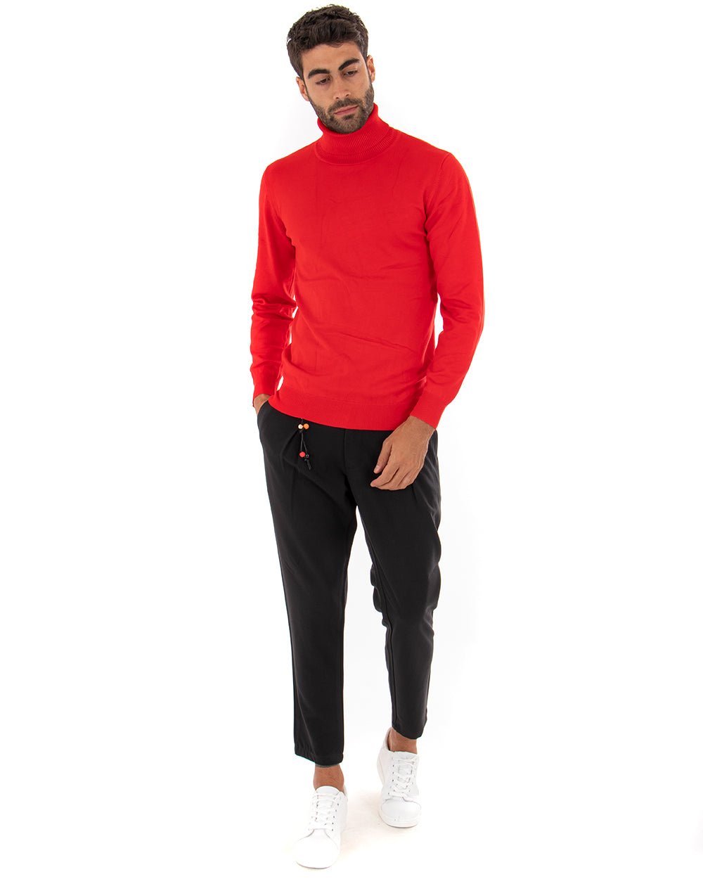 Men's Sweater Long Sleeves Elastic High Neck Solid Color Red GIOSAL M2546A