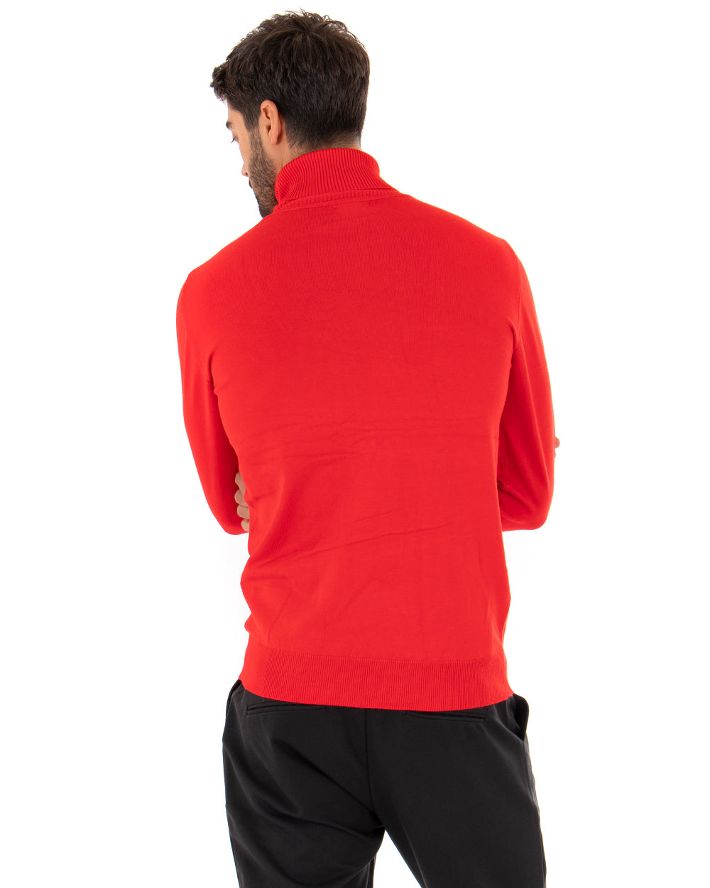 Men's Sweater Long Sleeves Elastic High Neck Solid Color Red GIOSAL M2546A