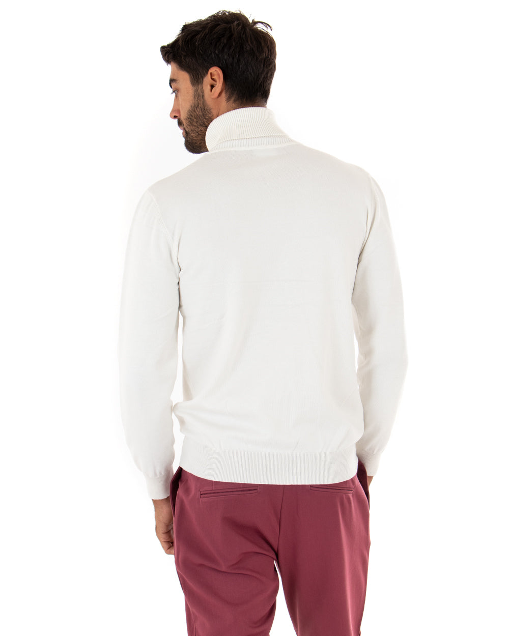 Men's Sweater Long Sleeves Elastic High Neck Solid Color White GIOSAL M2550A