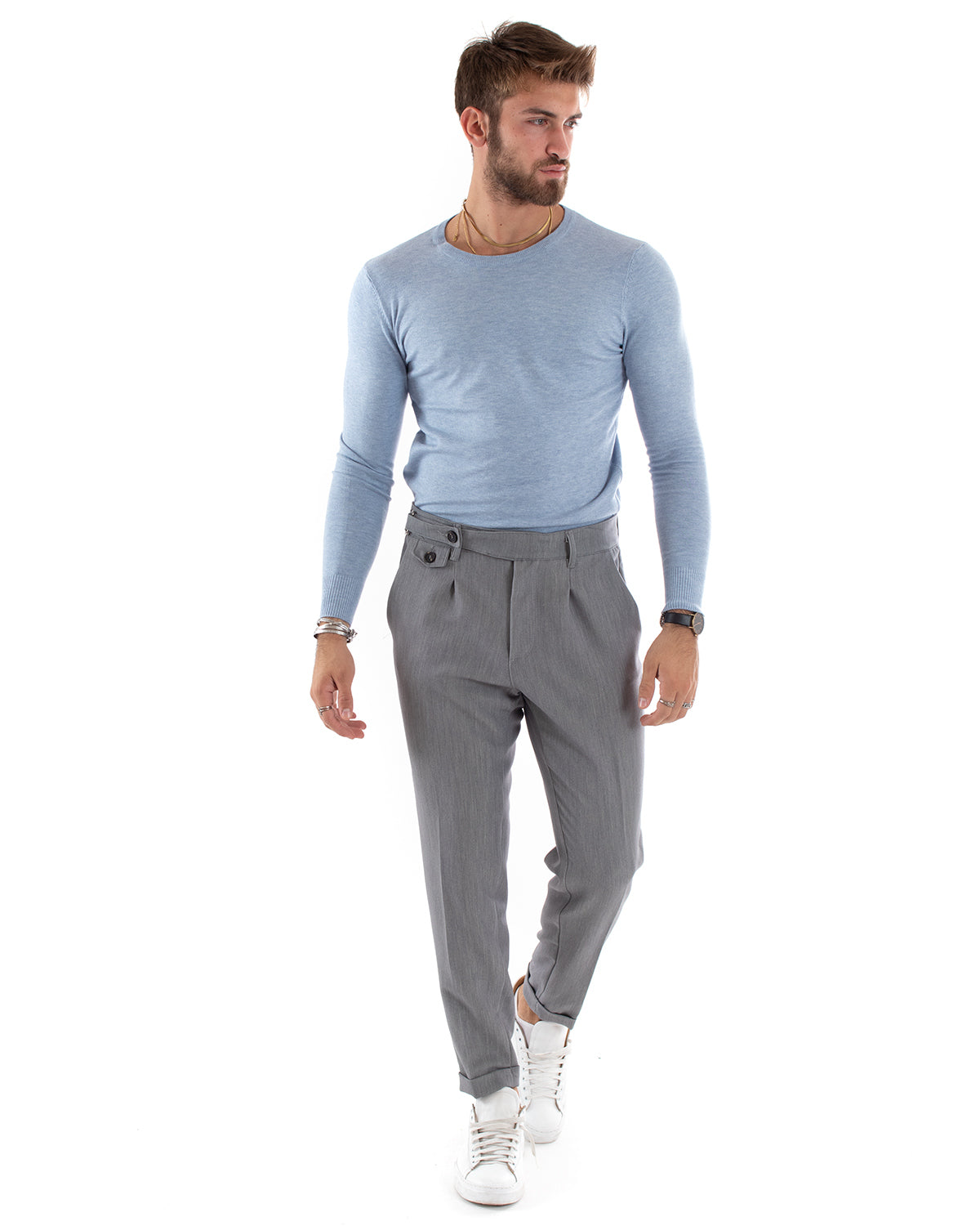 Men's Casual Crew Neck Solid Color Long Sleeve Powder Sweater GIOSAL M2570A
