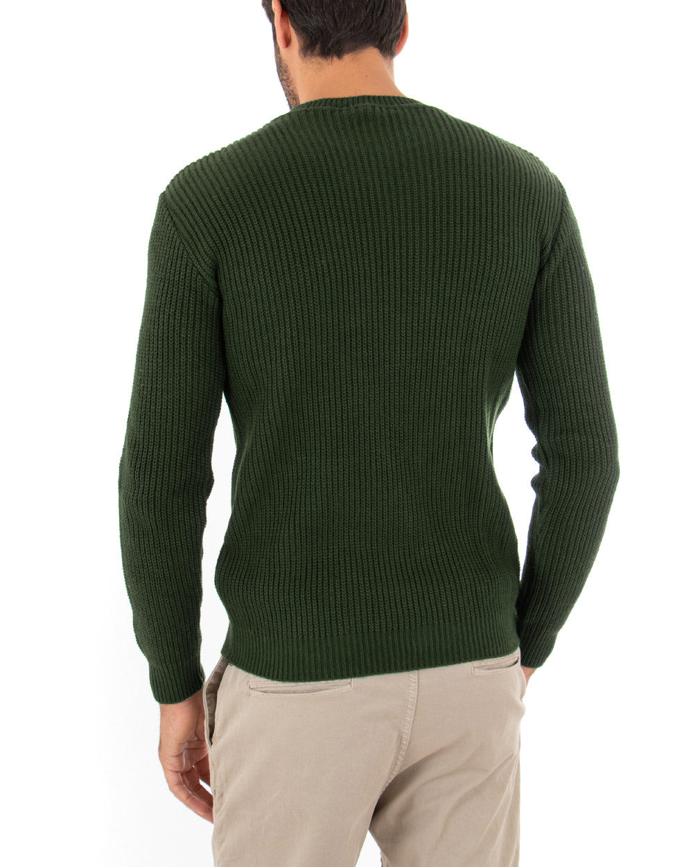Paul Barrell Men's Pullover Sweater Solid Color Military Green Round Neck Casual GIOSAL-M2601A
