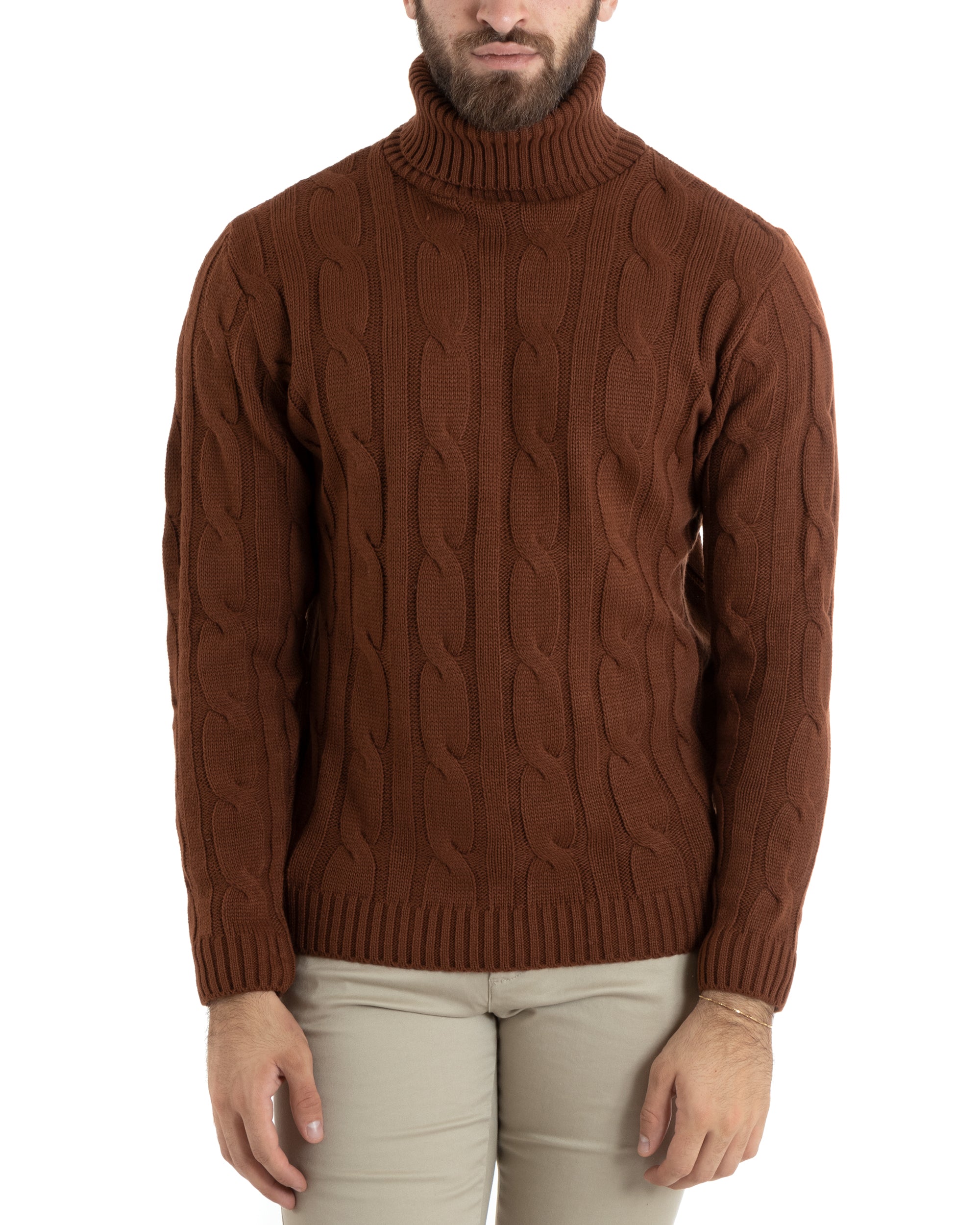Men's Pullover Sweater Solid Color Brown Aqua Round Neck Paul Barrell GIOSAL-M2613A