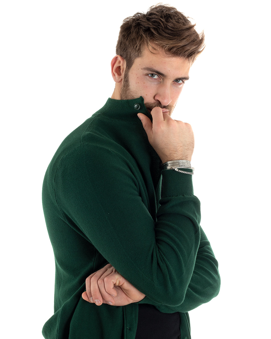 Men's Cardigan Sweater Pullover With Buttons Solid Color Green GIOSAL-M2648A