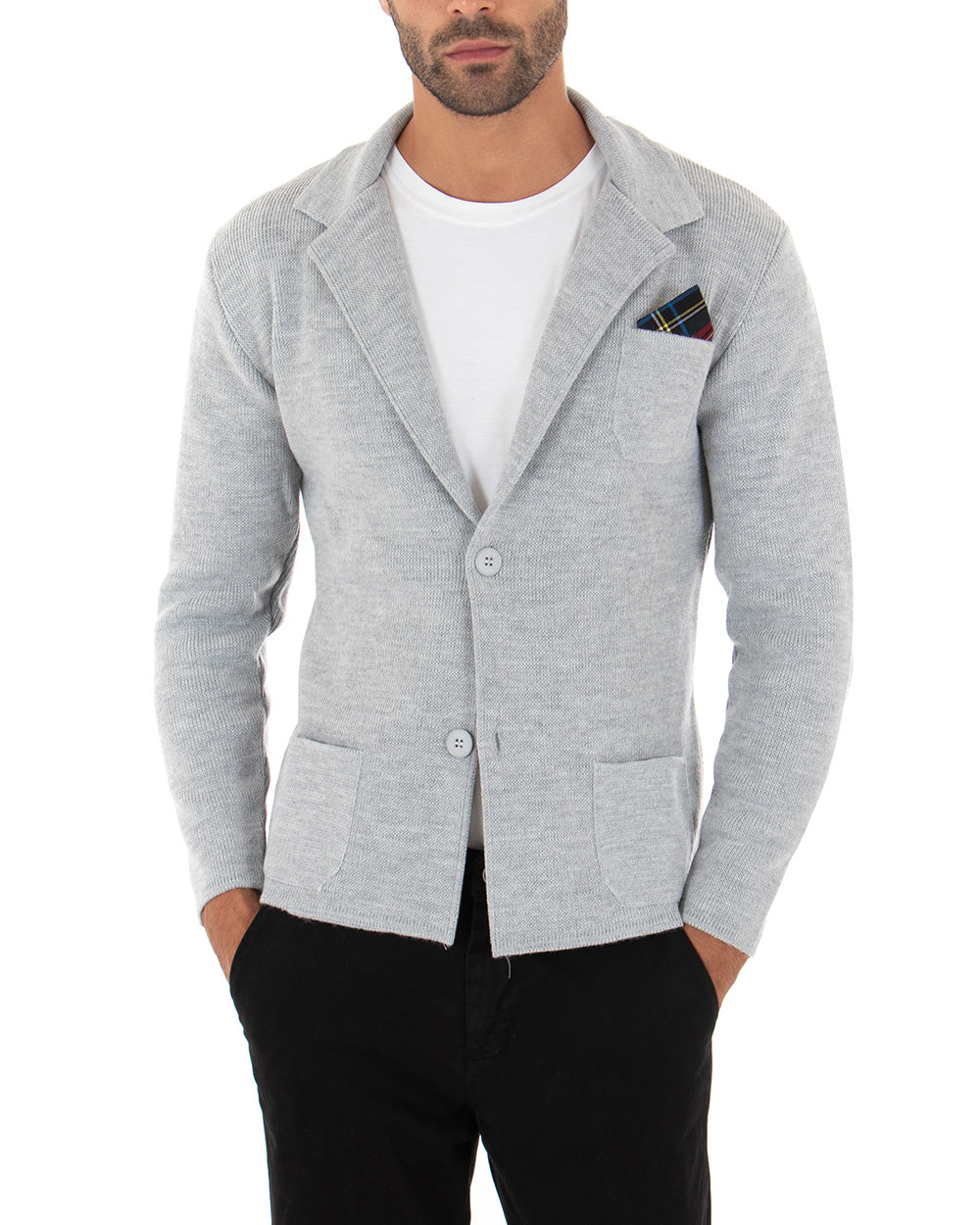 Men's Cardigan Jacket With Buttons Knit Sweater Solid Color Casual Gray GIOSAL-M2662A