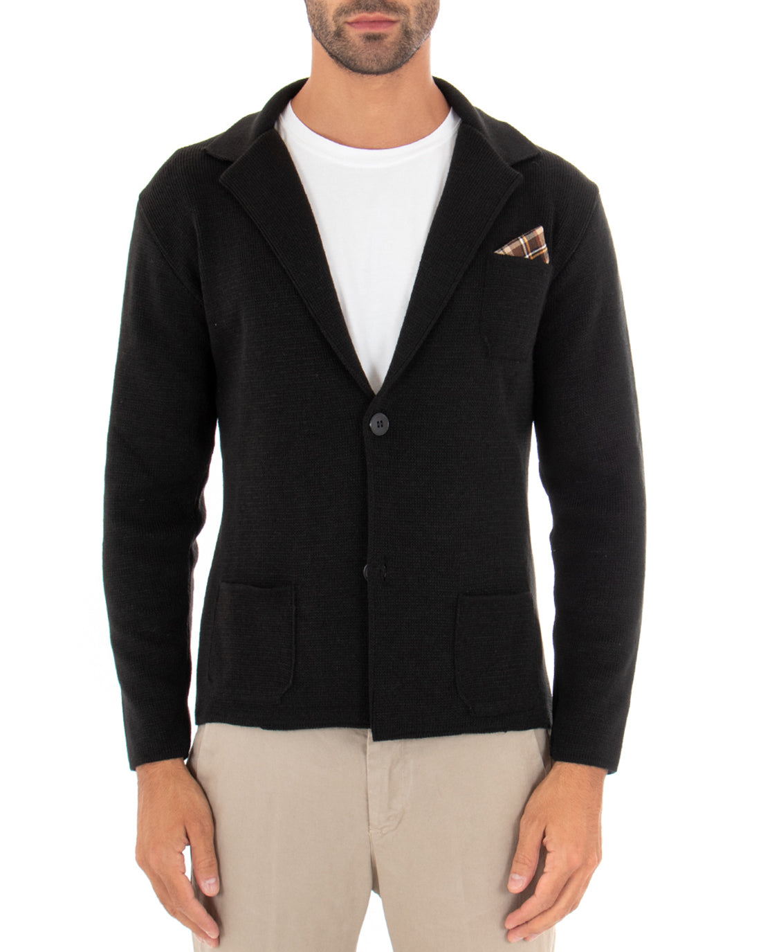 Men's Cardigan Jacket With Buttons Knit Sweater Solid Color Casual Black GIOSAL-M2663A