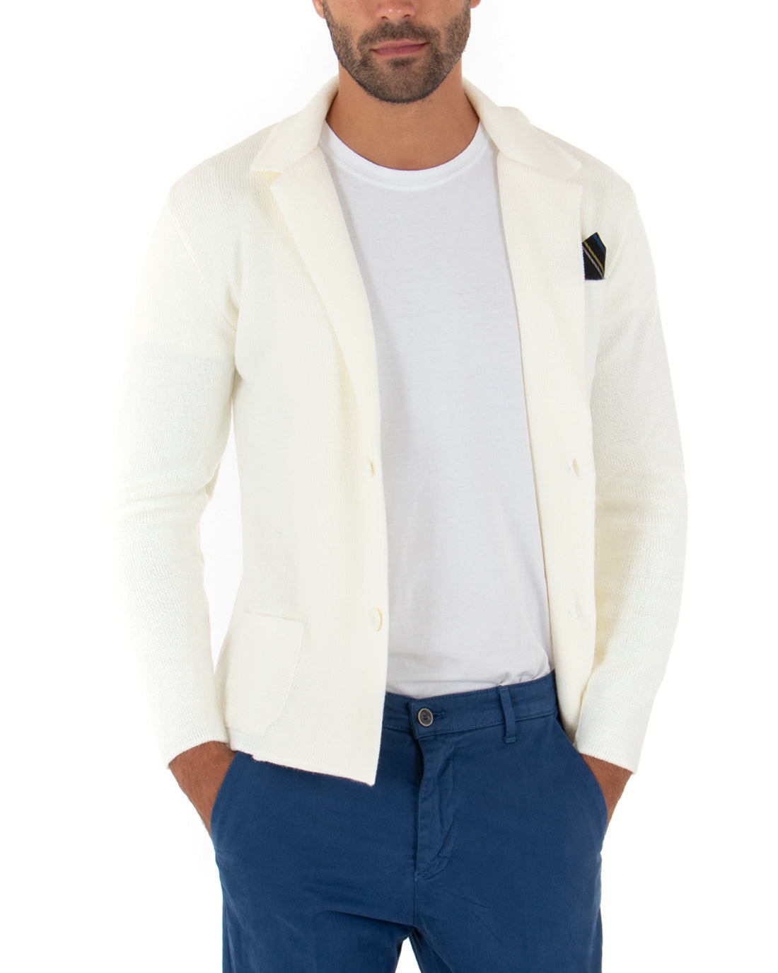 Cardigan Uomo Giacca Con Bottoni Maglia Maglioncino Tinta Unita Panna Casual GIOSAL-M2665A