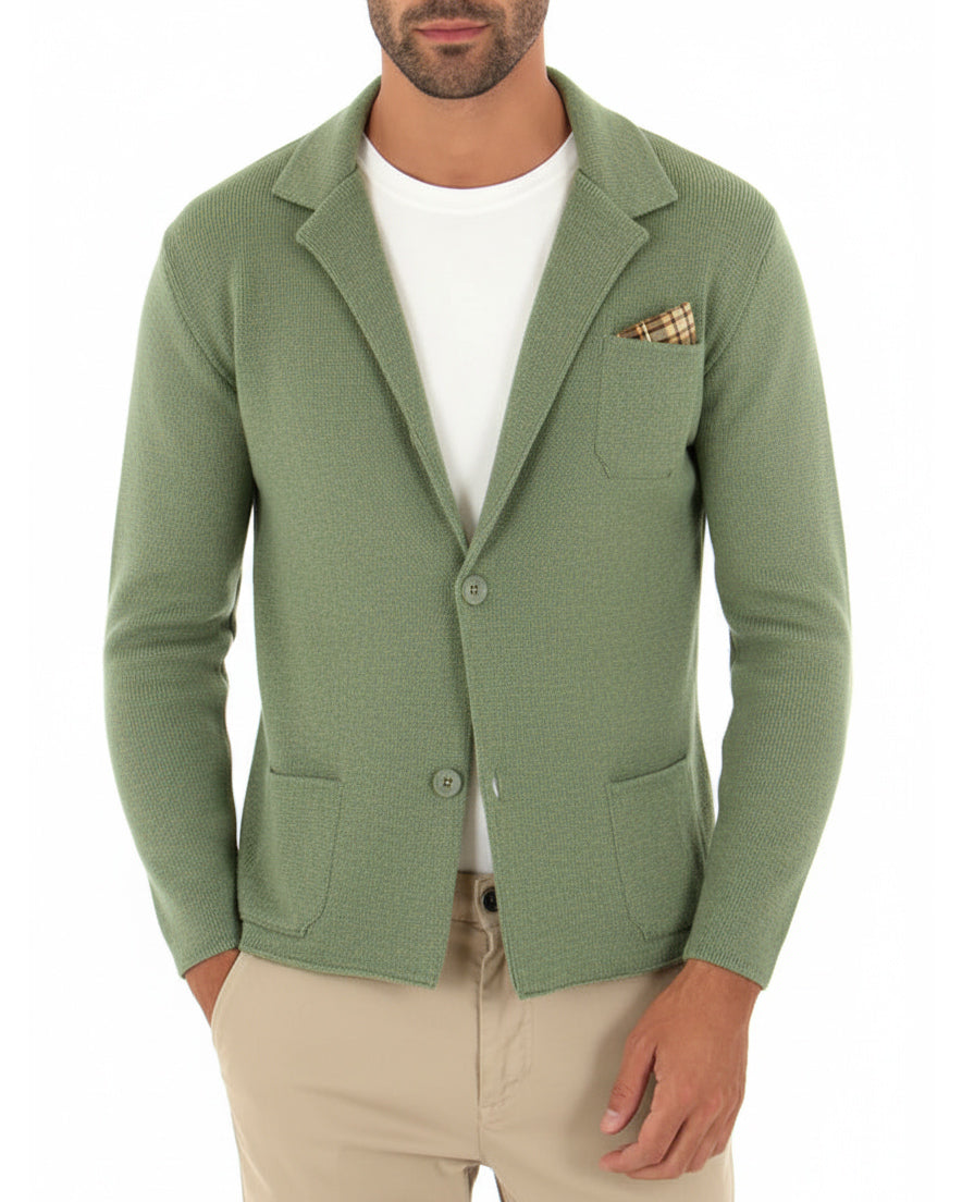 Cardigan uomo giacca con bottoni maglia cotone casual verde pesto GIOSAL-M2666A