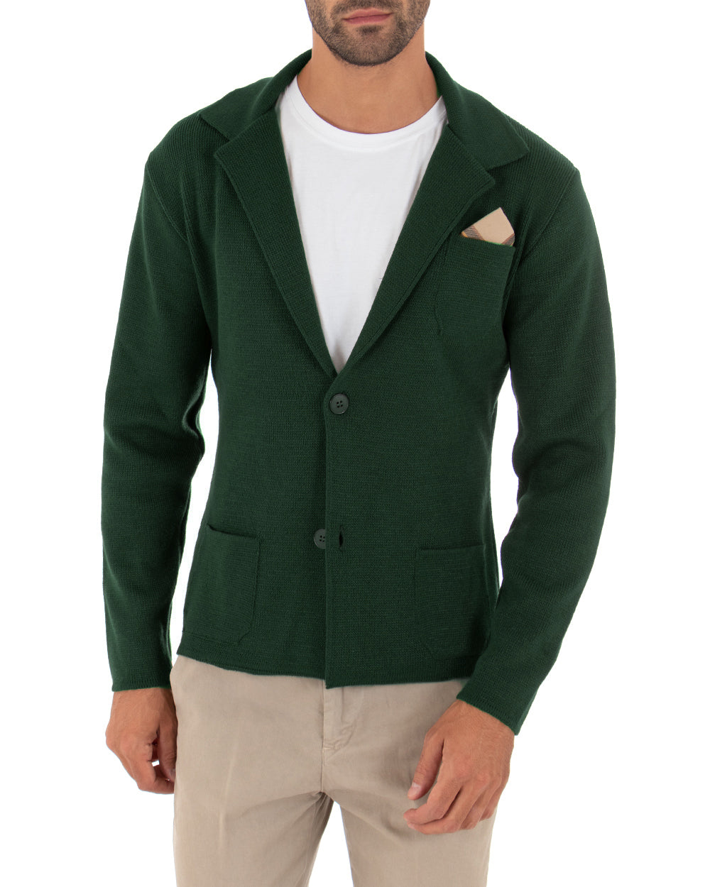 Cardigan uomo giacca con bottoni maglia pochette invernale casual verde GIOSAL-M2666A