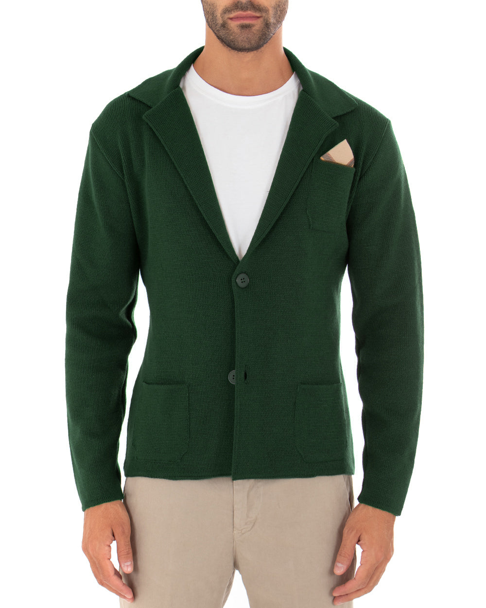 Cardigan uomo giacca con bottoni maglia pochette invernale casual verde GIOSAL-M2666A