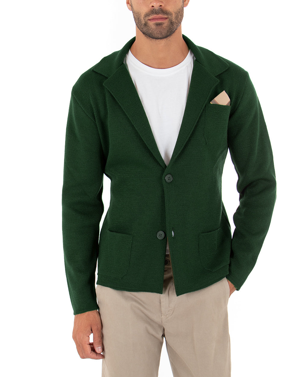 Cardigan uomo giacca con bottoni maglia pochette invernale casual verde GIOSAL-M2666A