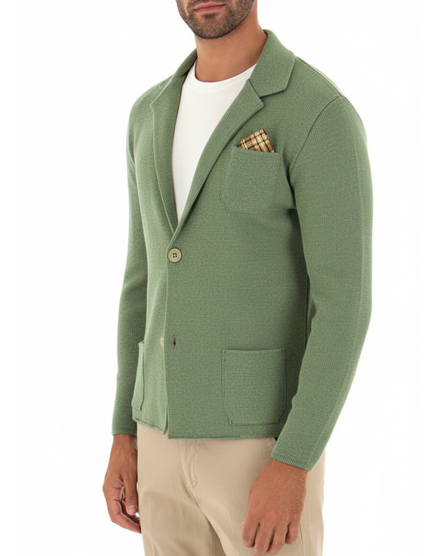 Cardigan uomo giacca con bottoni maglia cotone casual verde pesto GIOSAL-M2666A