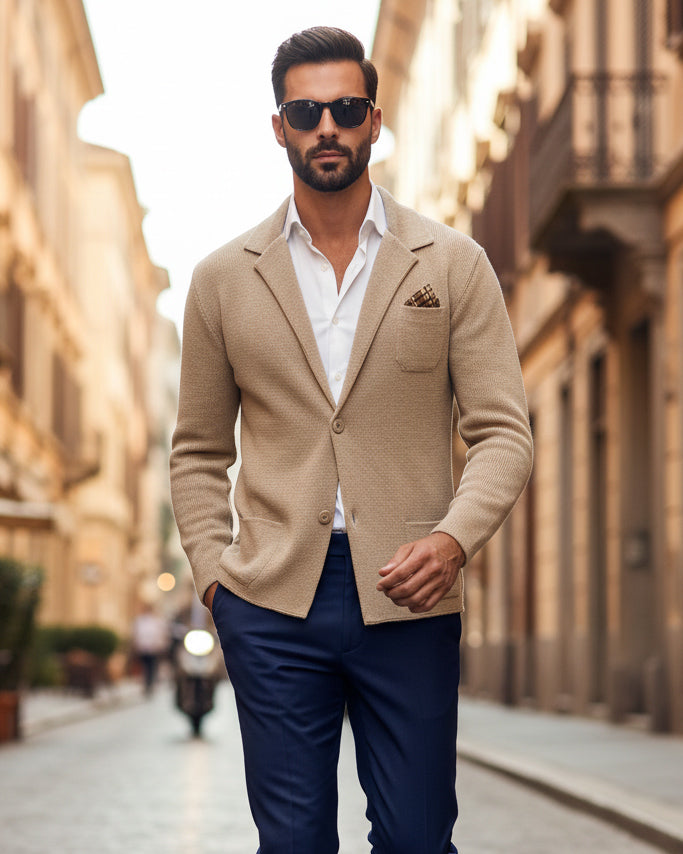Cardigan Uomo Giacca Con Bottoni Maglia Casual Beige M2667A
