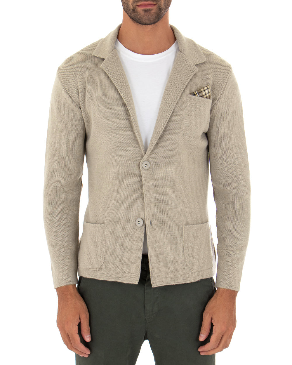Cardigan uomo giacca con bottoni maglia cotone casual beige GIOSAL-M2667A