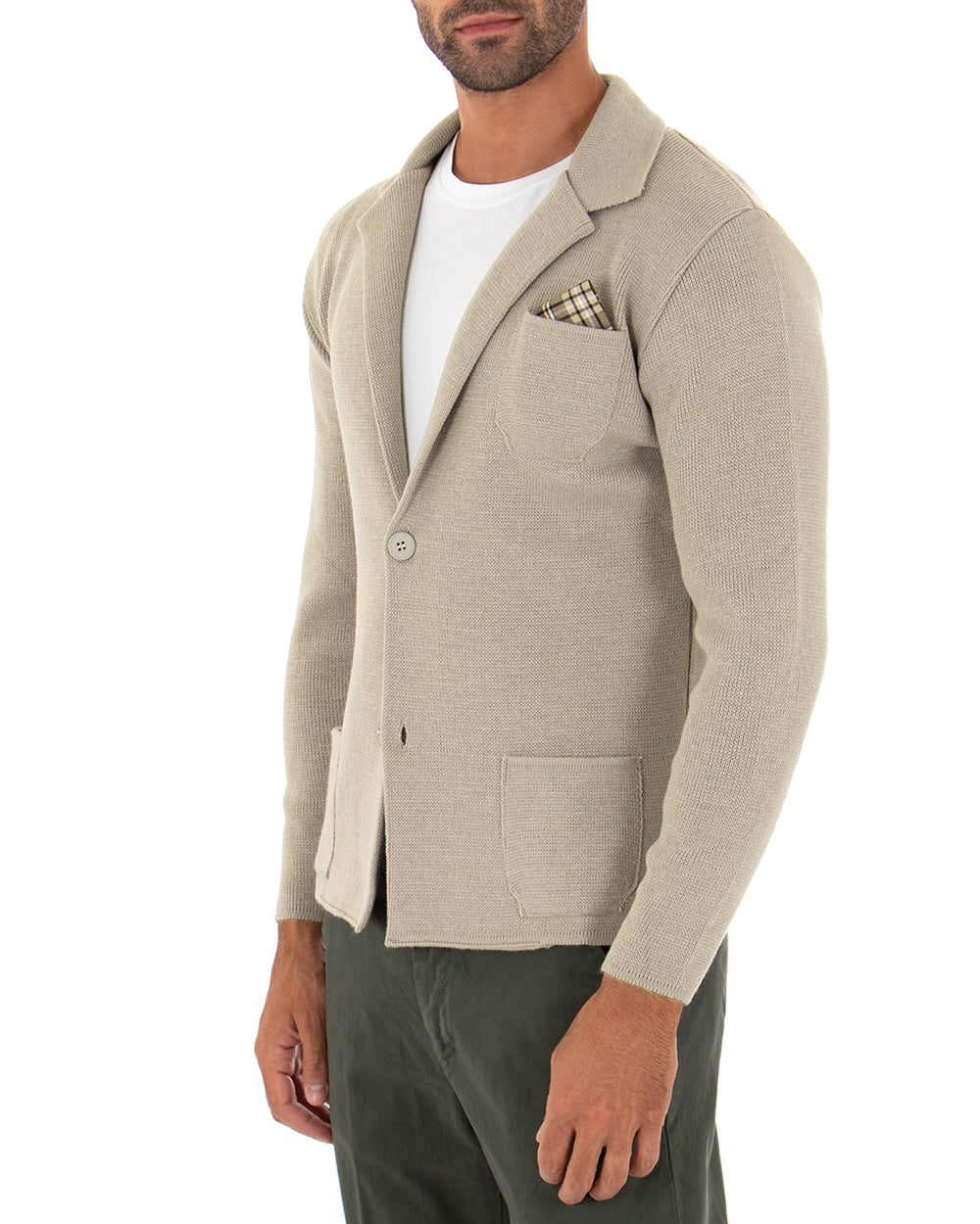 Cardigan uomo giacca con bottoni maglia cotone casual beige GIOSAL-M2667A