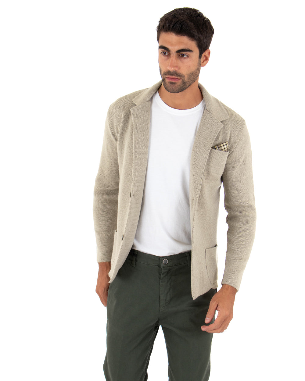 Cardigan uomo giacca con bottoni maglia cotone casual beige GIOSAL-M2667A