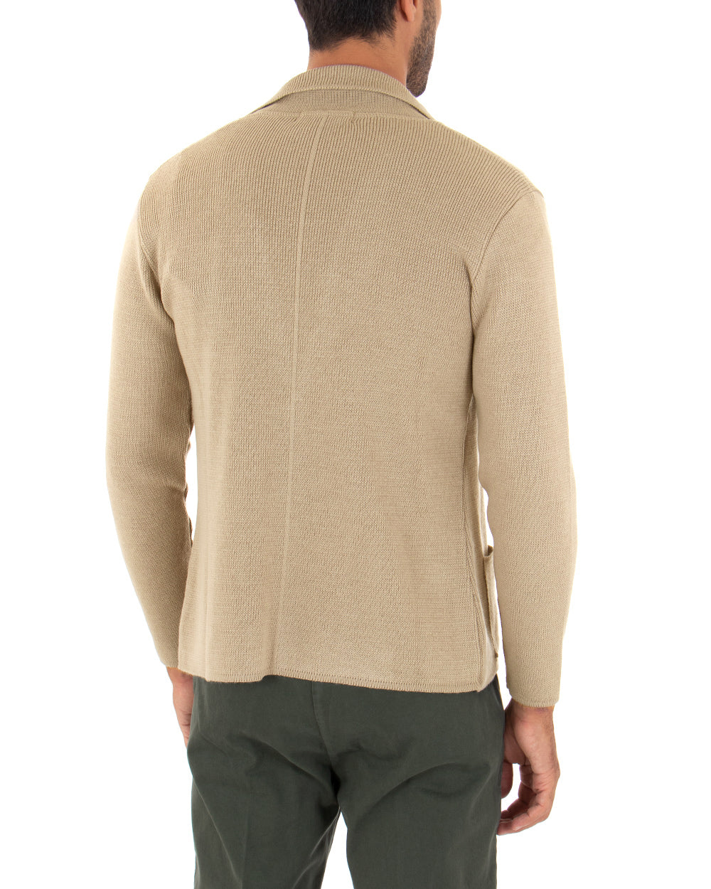 Cardigan Uomo Giacca Con Bottoni Maglia Maglioncino Casual Tinta Unita Beige GIOSAL-M2667A
