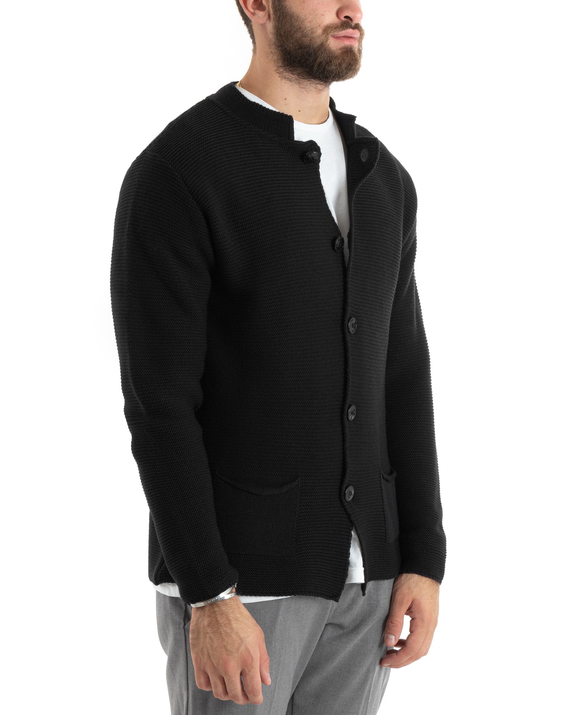 Men's Cardigan Korean Collar Single-breasted Sweater Knitted Jacket With Buttons Casual Black GIOSAL-M2669A