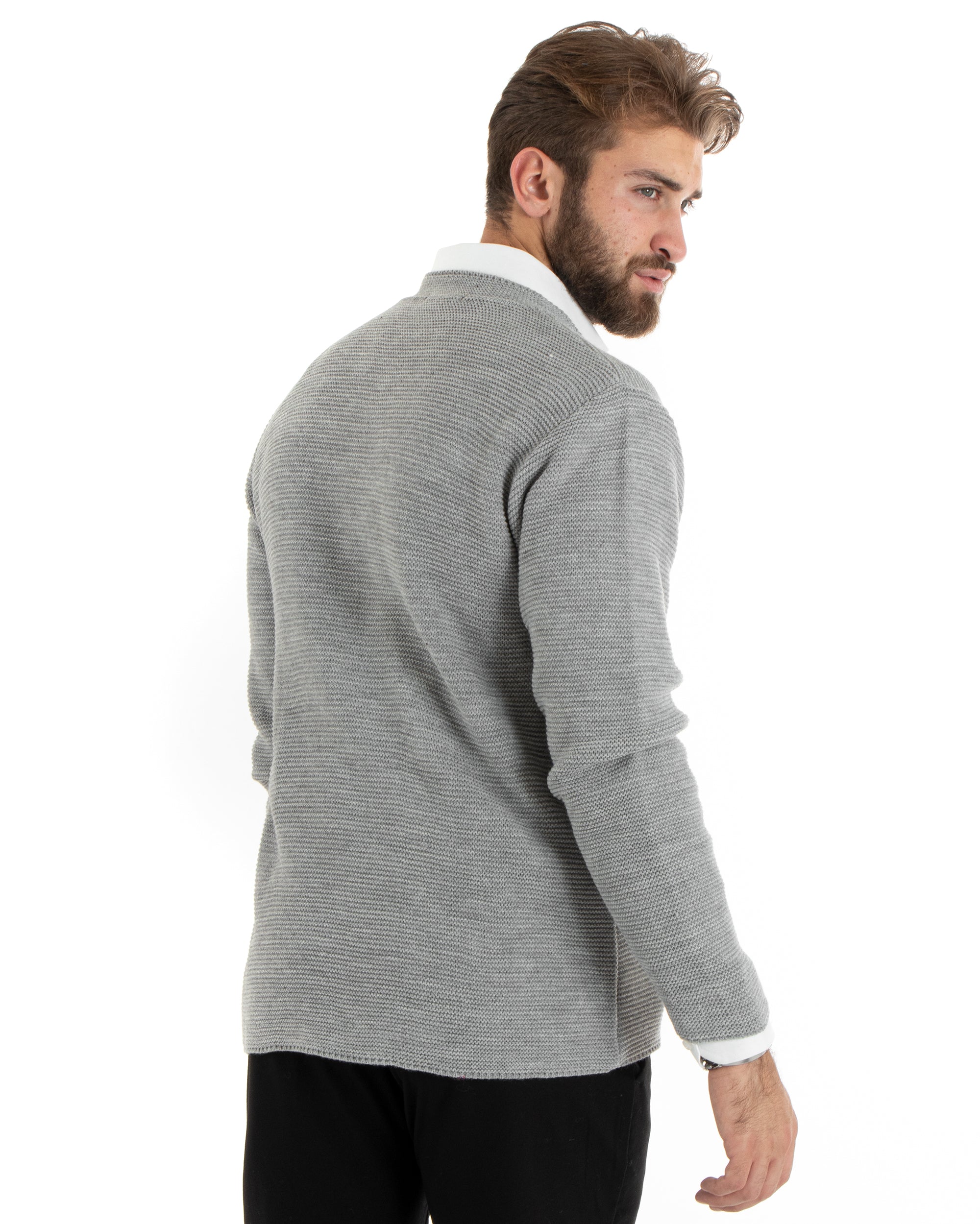 Men's Cardigan Korean Collar Single-breasted Sweater Knitted Jacket With Buttons Gray Casual GIOSAL-M2671A