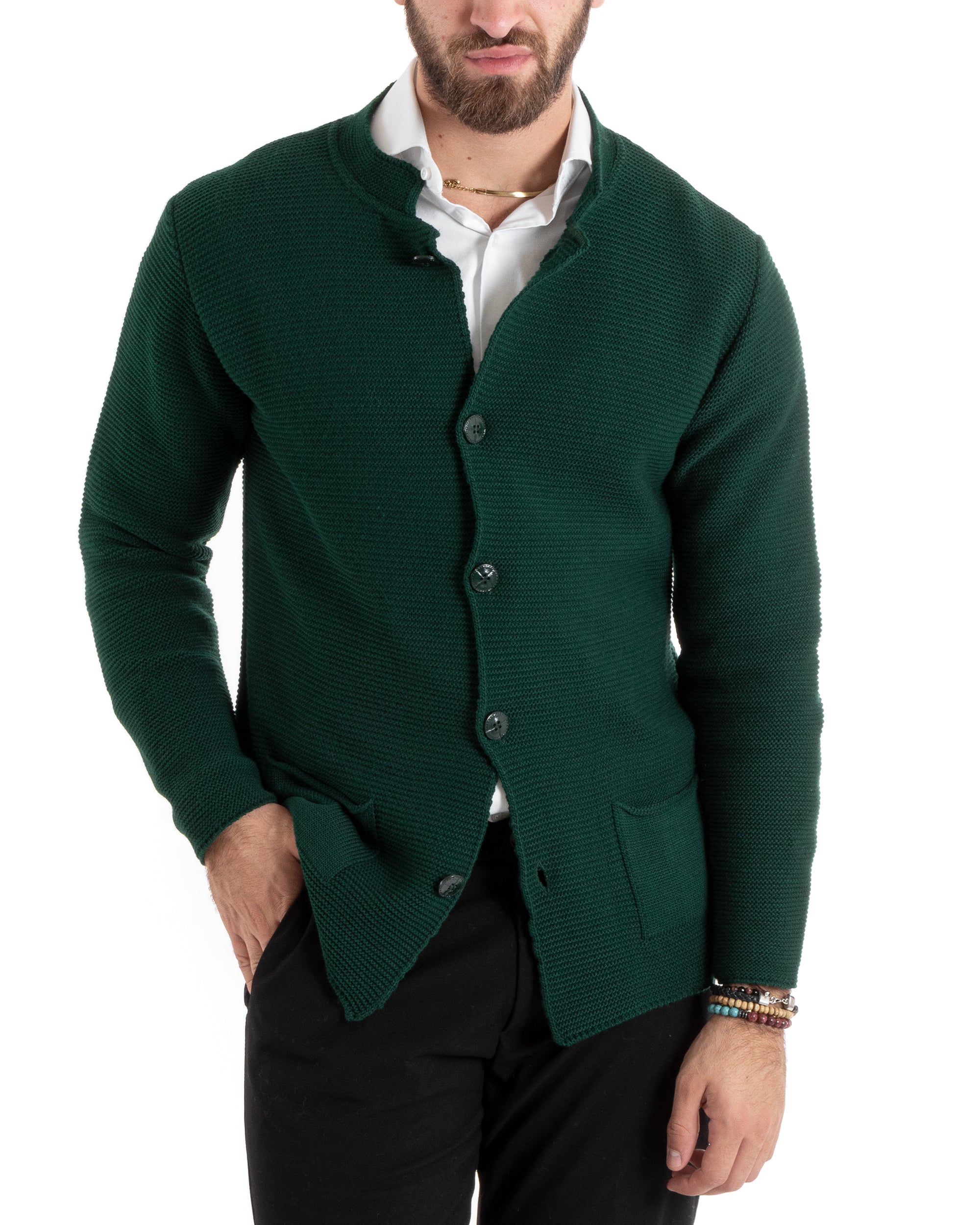 Men's Cardigan Korean Collar Single-breasted Sweater Knitted Jacket With Buttons Casual Green GIOSAL-M2673A