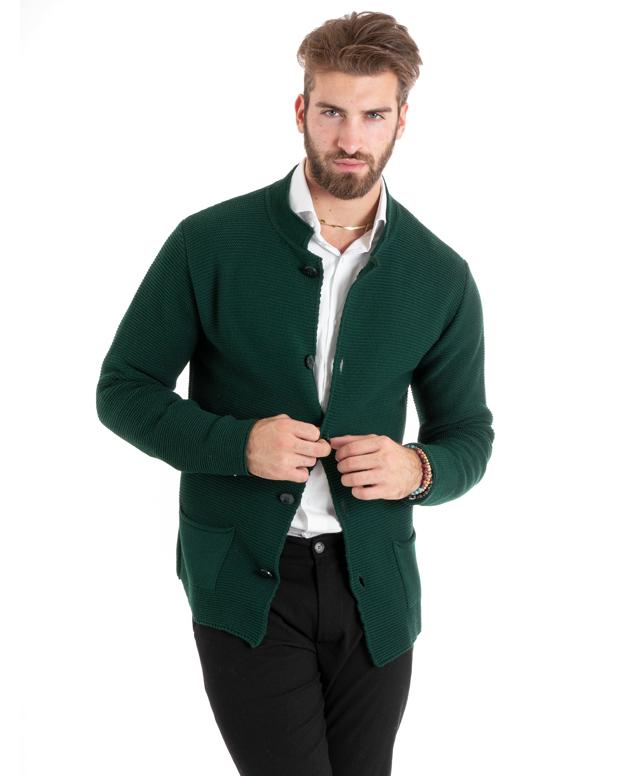 Men's Cardigan Korean Collar Single-breasted Sweater Knitted Jacket With Buttons Casual Green GIOSAL-M2673A