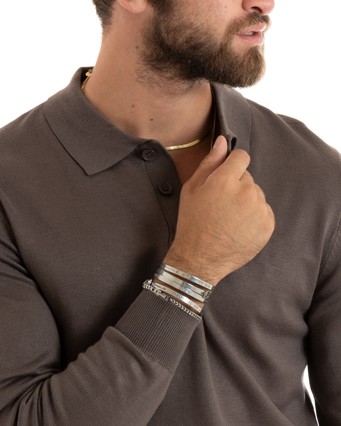Maglioncino Uomo Casual Maglia Con Colletto Polo Tinta Unita Basic Marrone GIOSAL-M2684A