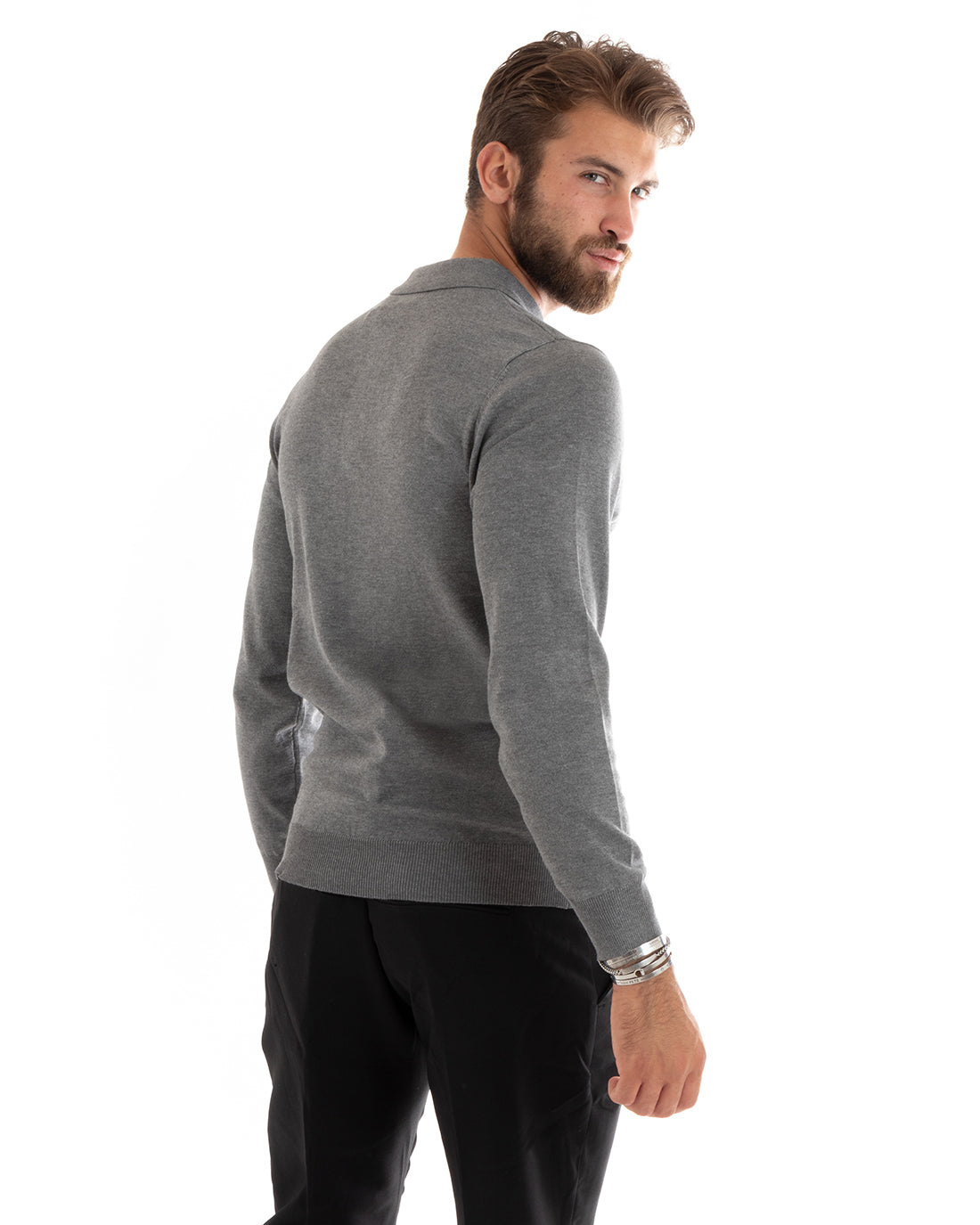 Men's Casual Sweater with Collar Basic Polo Dark Grey M2684A