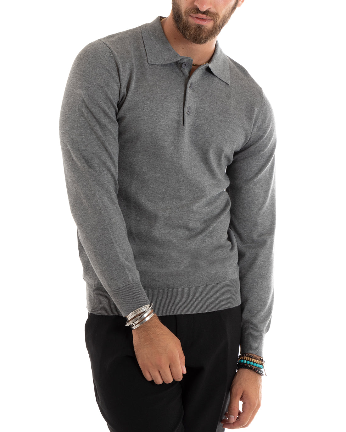 Men's Casual Sweater with Collar Basic Polo Dark Grey M2684A