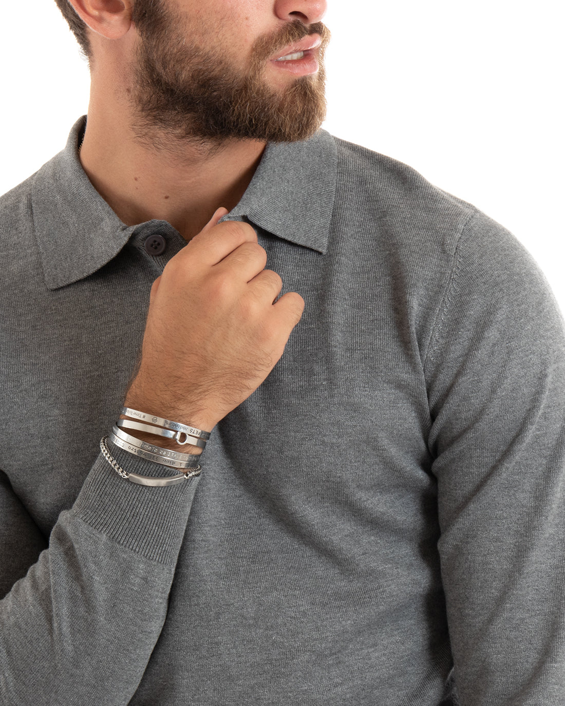 Men's Casual Sweater with Collar Basic Polo Dark Grey M2684A