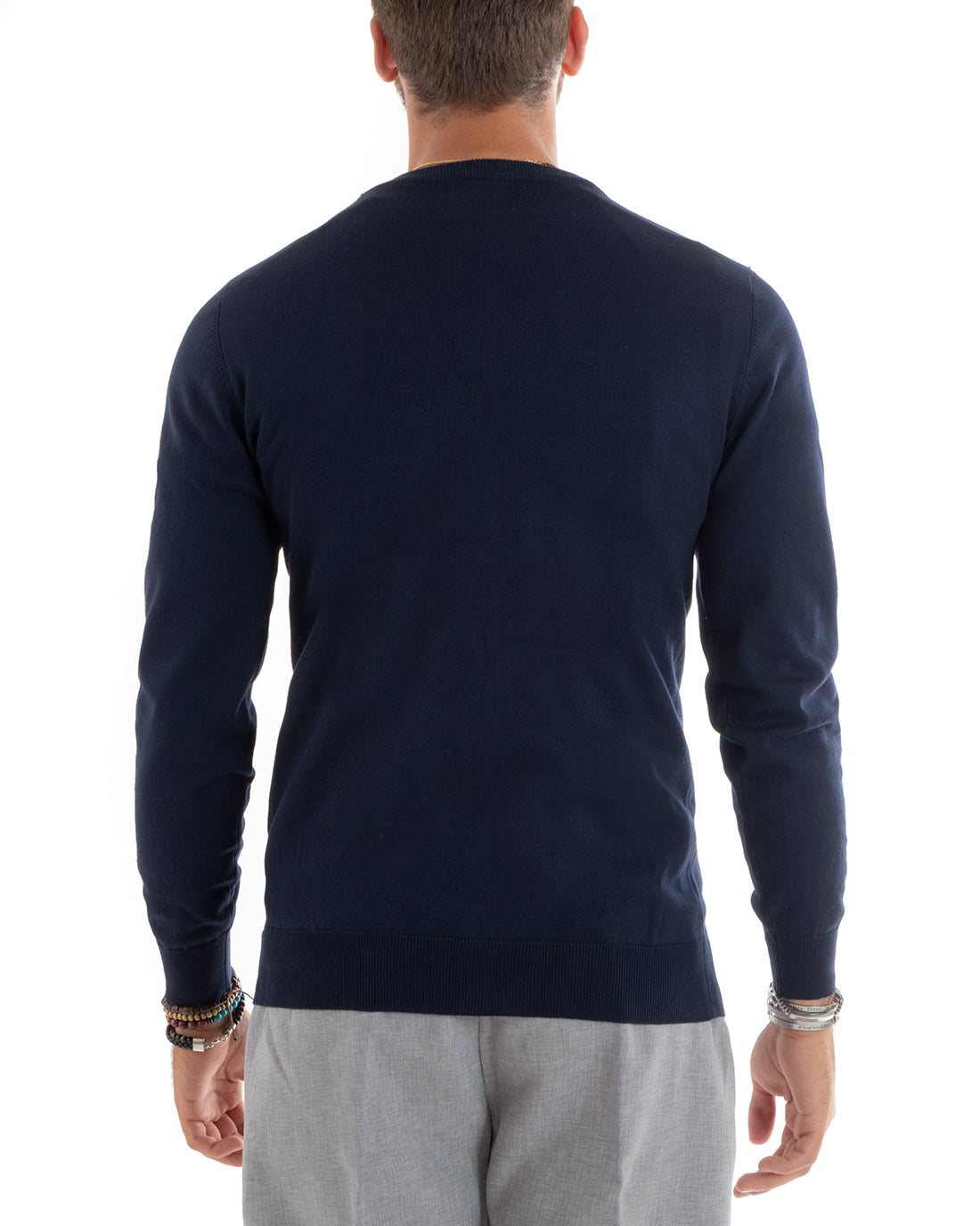 Cardigan Uomo Giacca Con Bottoni Maglioncino Scollo V Maglia Sottile Basic Blu GIOSAL-M2688A