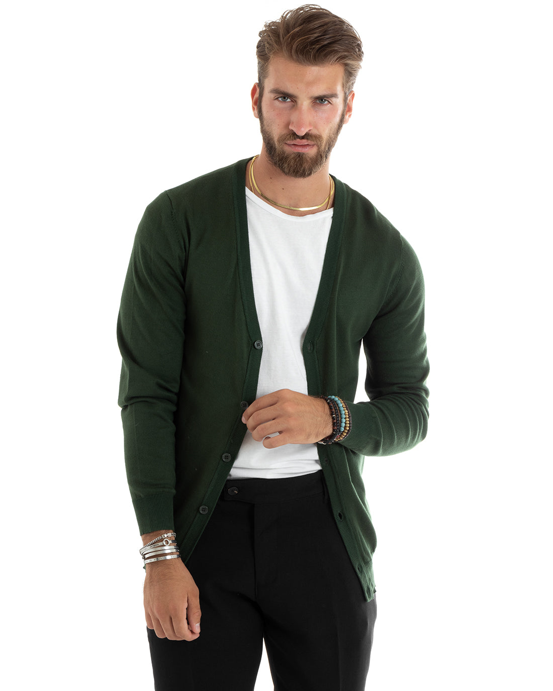 Men's Cardigan Jacket With Buttons V-Neck Sweater English Knit Petrol GIOSAL-M2678A