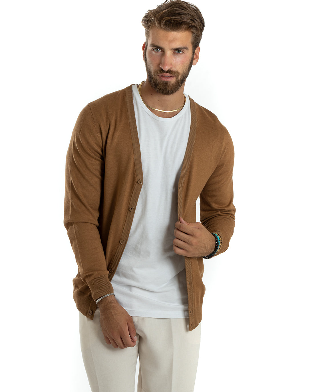 Men's Cardigan Jacket With Buttons V-Neck Sweater English Knit Petrol GIOSAL-M2678A