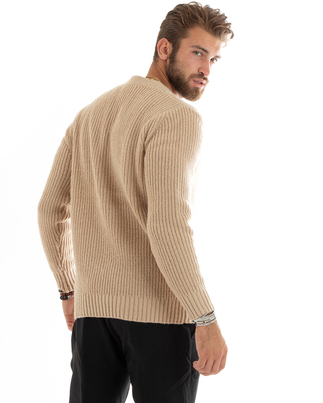 Cardigan Uomo Giacca Con Bottoni Maglioncino Scollo V Maglia Inglese Beige GIOSAL-M2693A