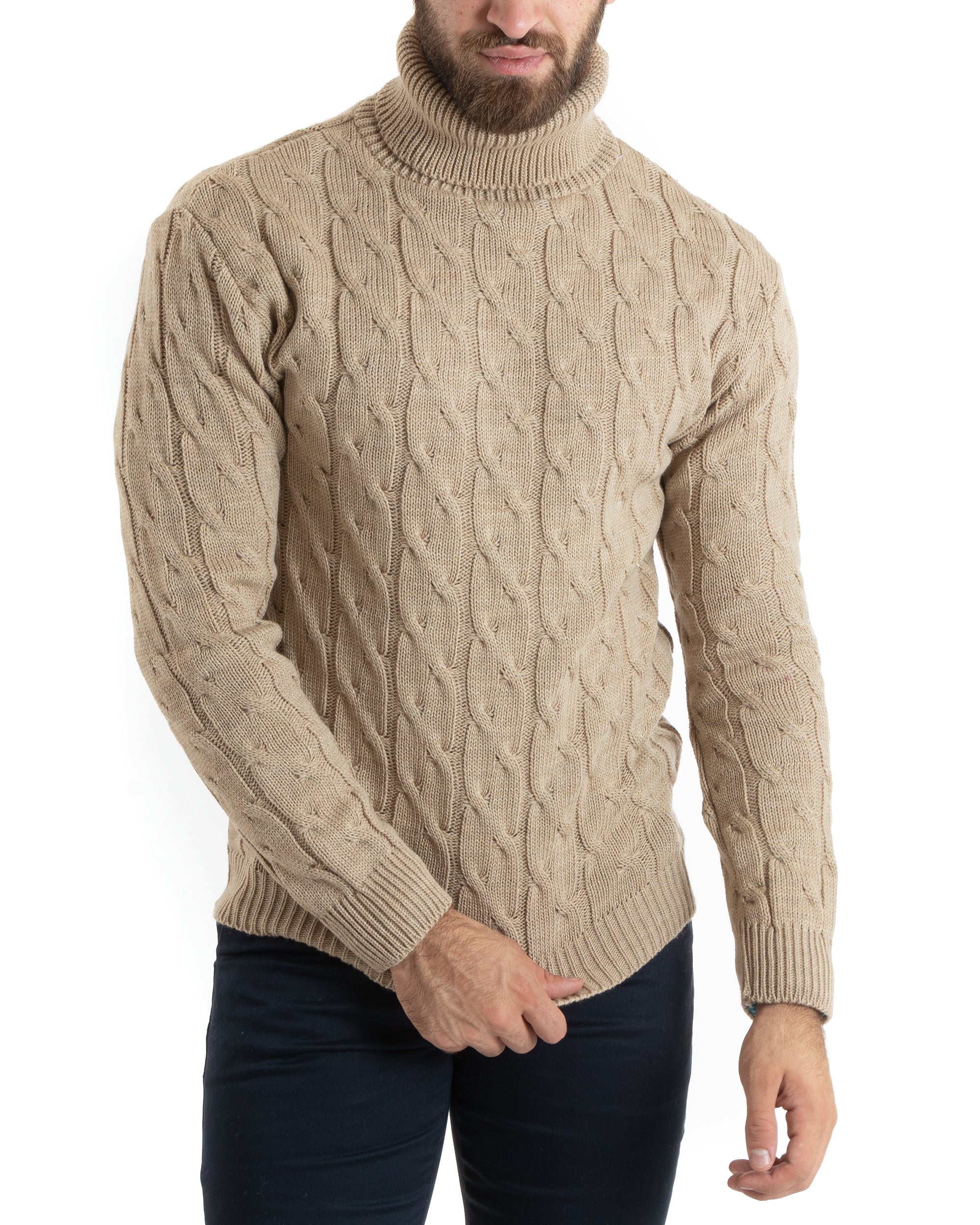 Pullover Maglioncini Uomo Lupetto Maglione Collo Alto Con Trecce