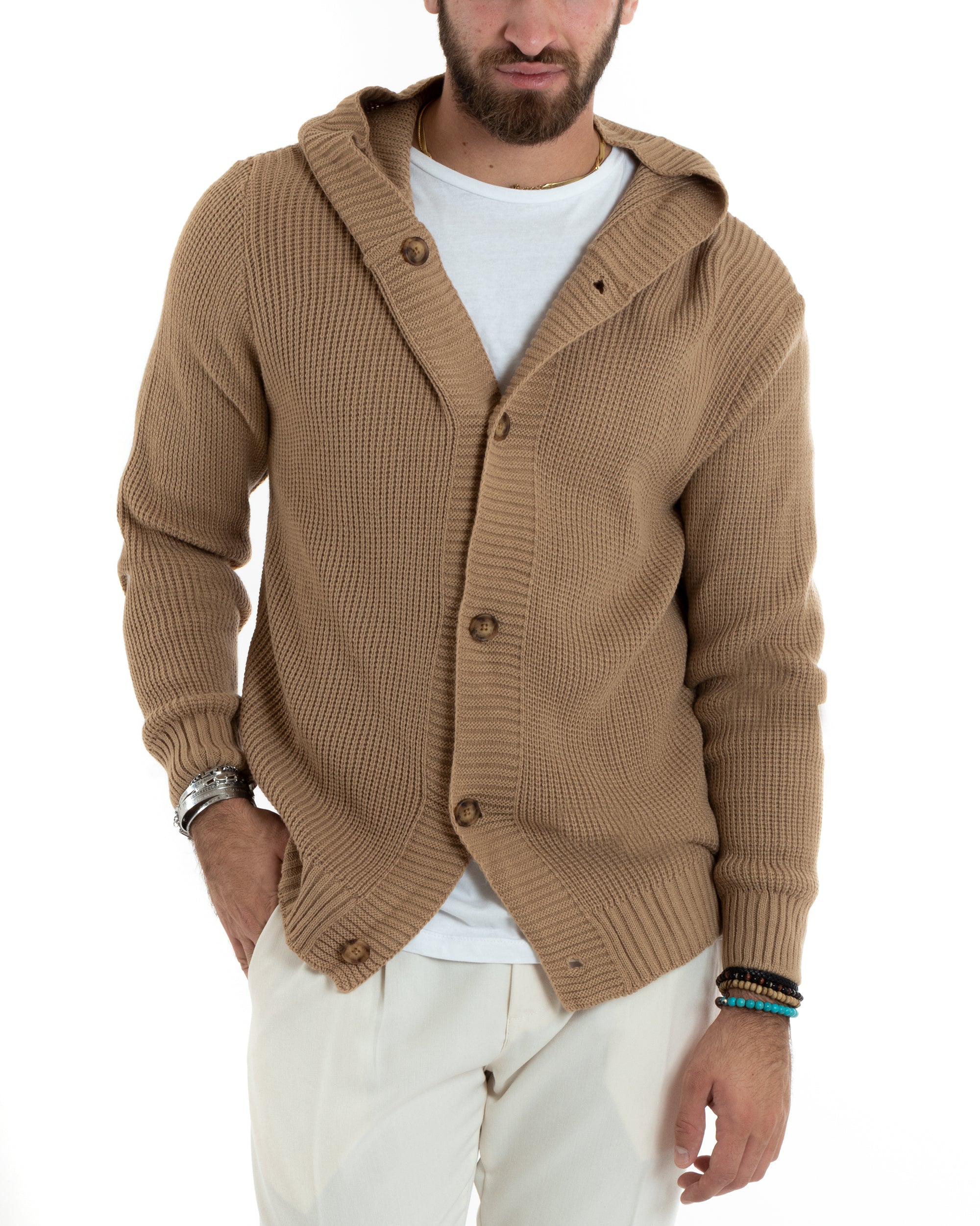 Cardigan Uomo Giacca Con Bottoni Maglia Inglese Maglioncino Con Cappuc