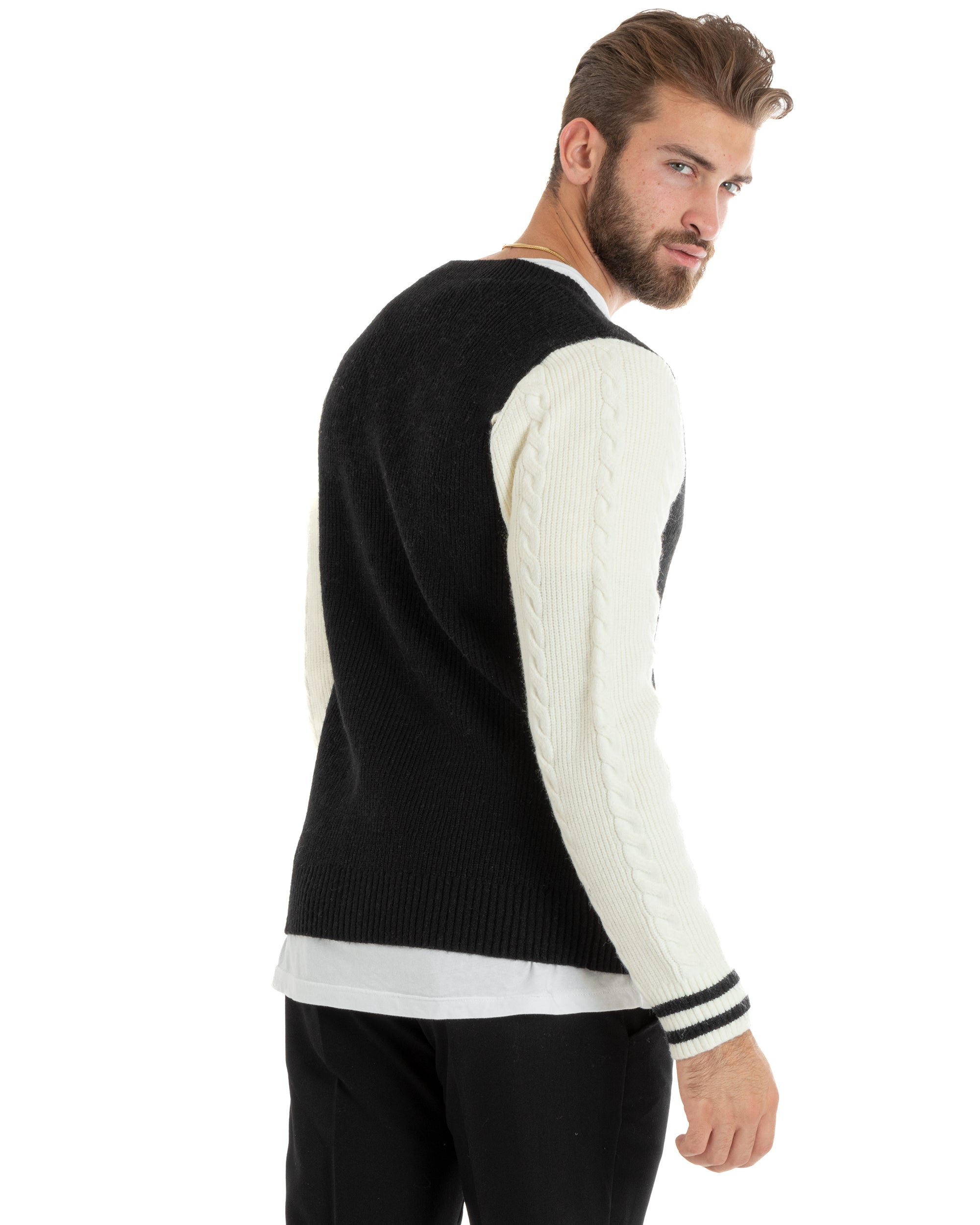 Cardigan Uomo Giacca Con Bottoni Maglia Inglese Maglioncino Trecce Nero Casual GIOSAL-M2742A