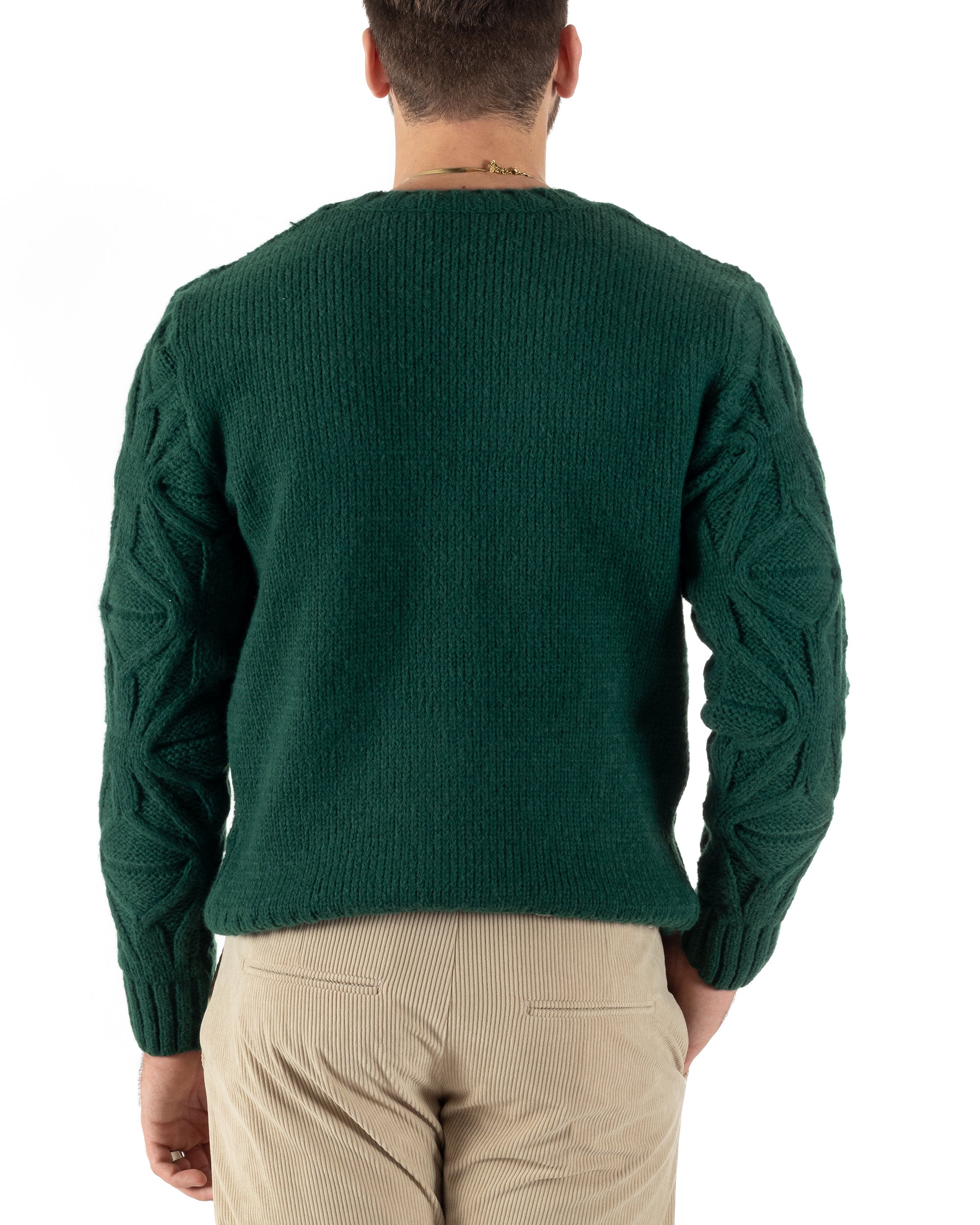 Maglioncino Uomo Girocollo Maglia Inglese Maglione Trecce Rombi Verde GIOSAL-M2787A