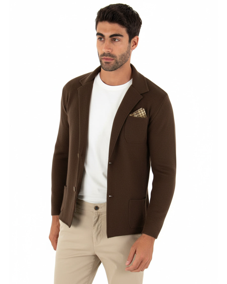 Cardigan uomo giacca con bottoni maglia cotone casual marrone GIOSAL-M2825A