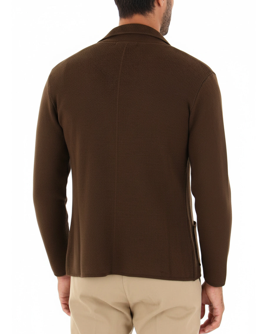 Cardigan uomo giacca con bottoni maglia cotone casual marrone GIOSAL-M2825A