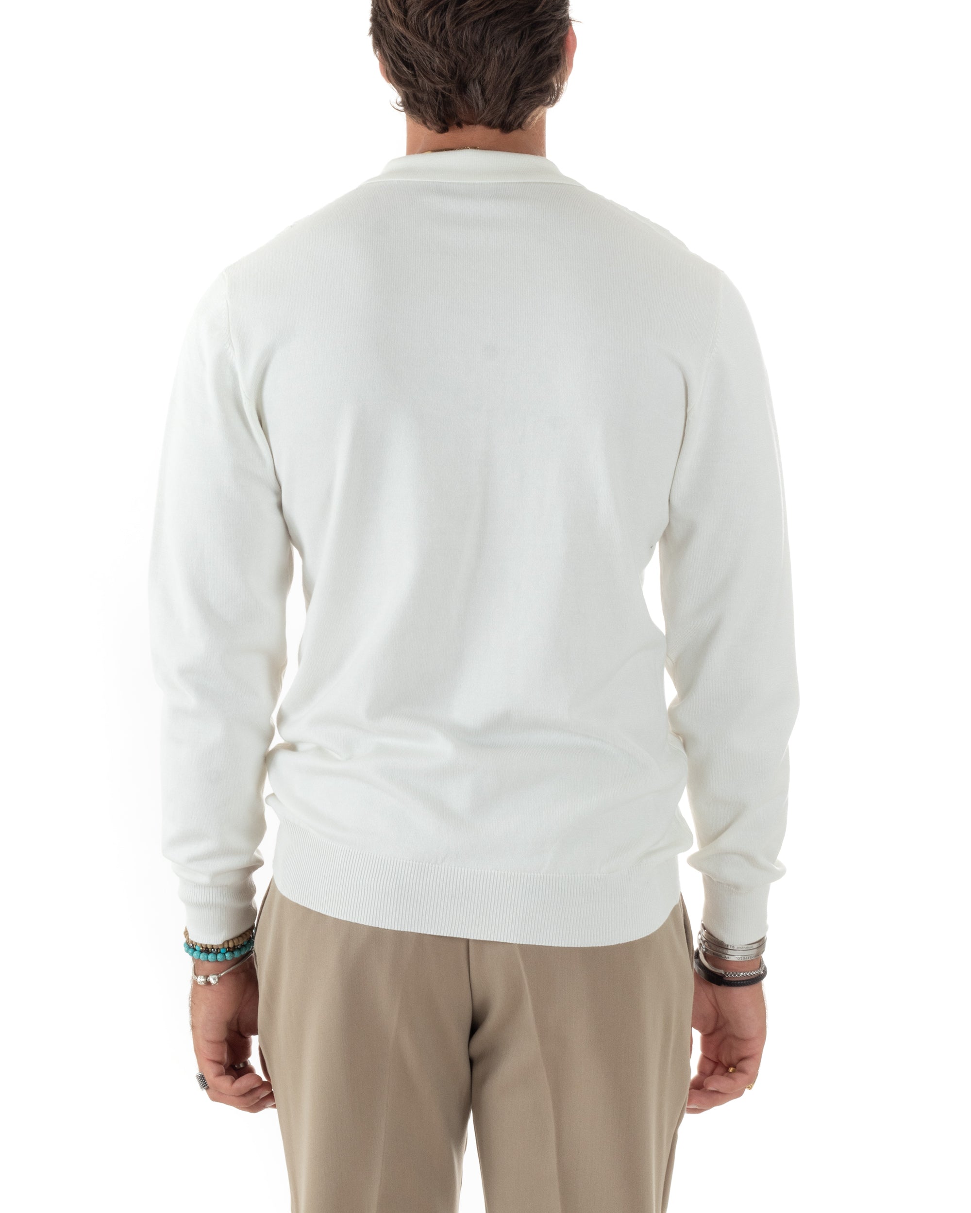 Maglia Uomo Con Colletto Polo Maglioncino Con Bottoncini Fantasia Trecce Bianco GIOSAL-M2836A