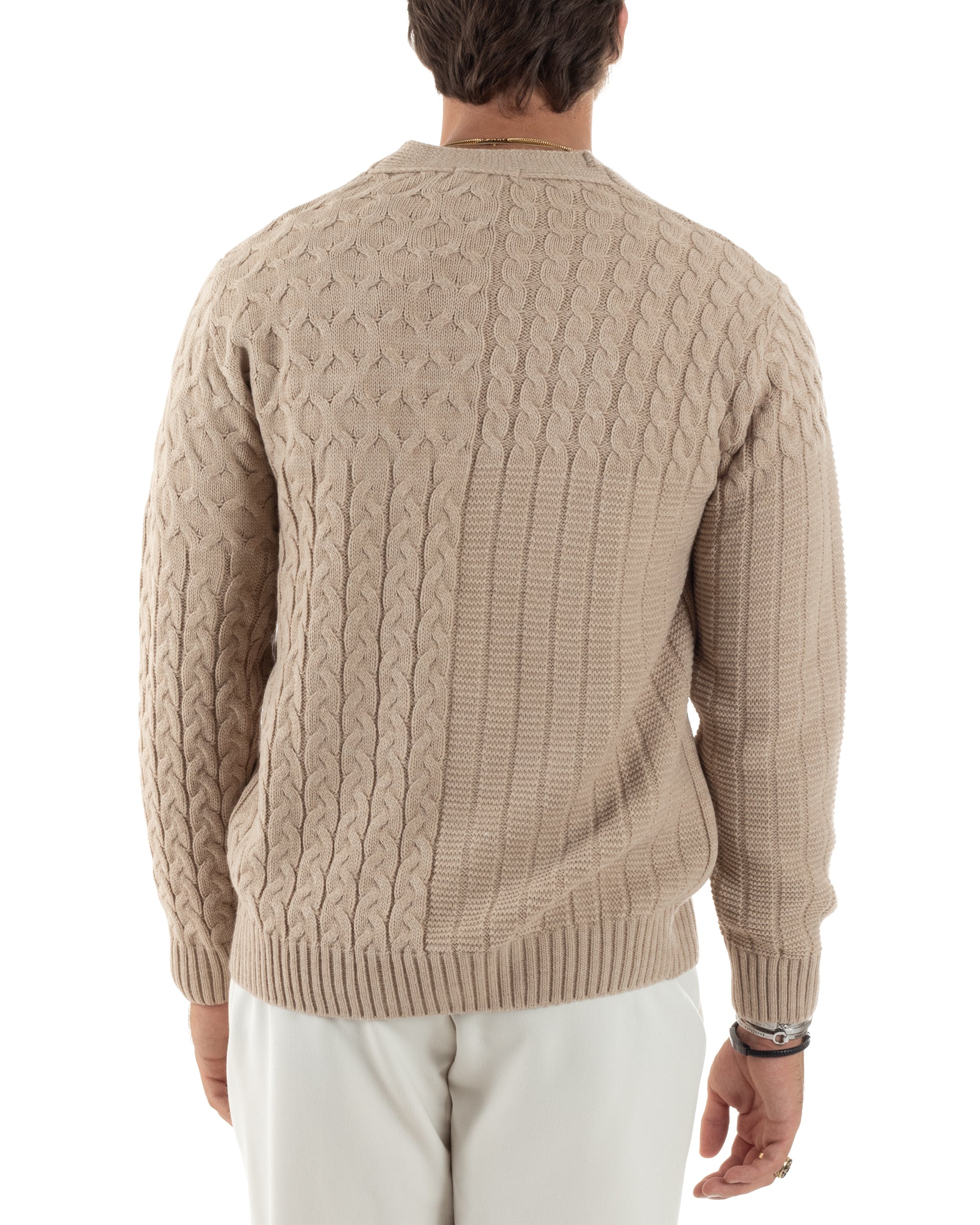 Cardigan Uomo Scollo V Maglia Con Trecce Maglioncino Giacca Con Bottoni Casual Beige GIOSAL-M2847A