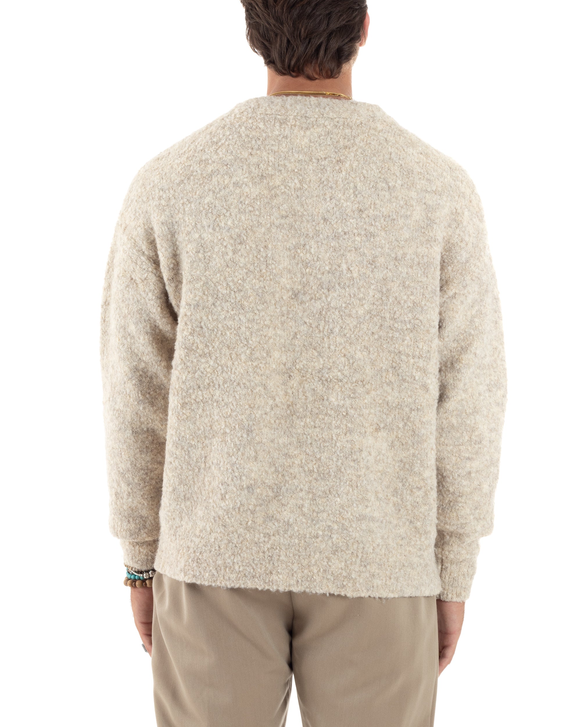 Cardigan Uomo Teddy Maglia Con Bottoni Scollo a V Maniche Lunghe Casual Morbido Beige GIOSAL-M2852A