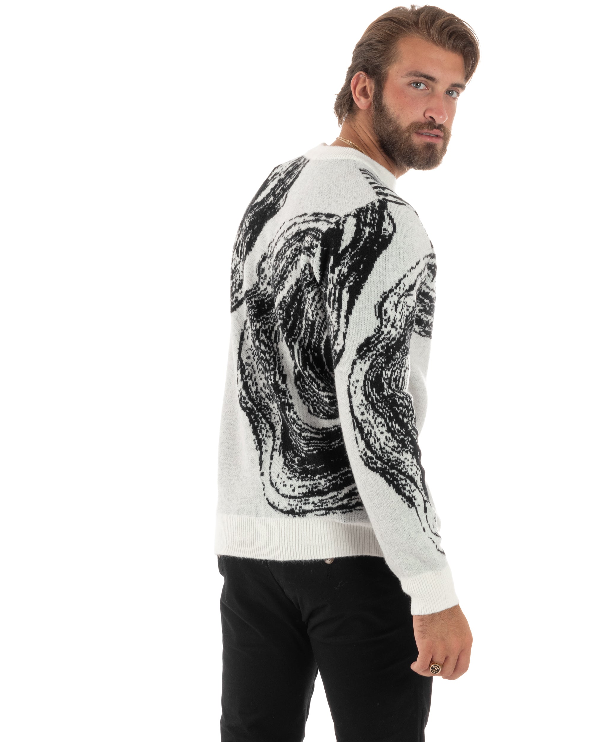 Maglione Uomo Girocollo Caldo Cotone Rasato Marmorizzato Maglia Maniche Lunghe Oversize Casual Bicolore Sfumata Panna GIOSAL-M2864A