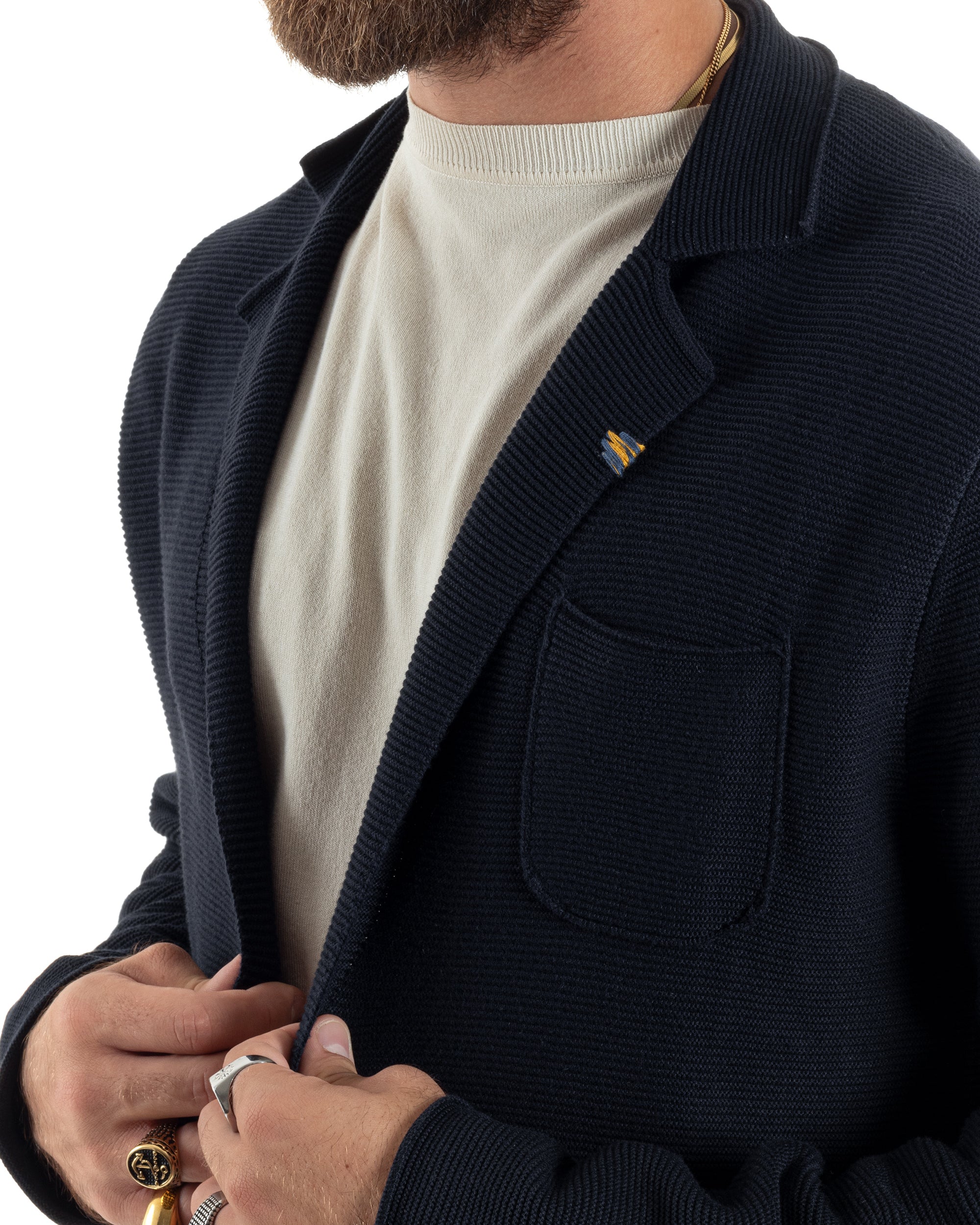 Cardigan Uomo Giacca Con Bottoni Maglia Links Scollo V Maglioncino Casual Tinta Unita Blu GIOSAL-M2874A